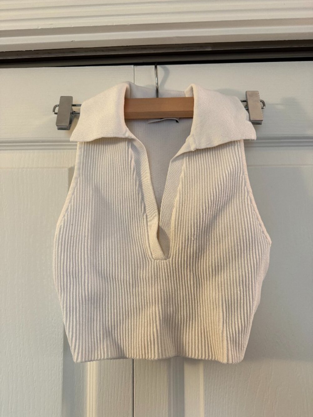 Aritzia V-Neck Collared Tank (White)